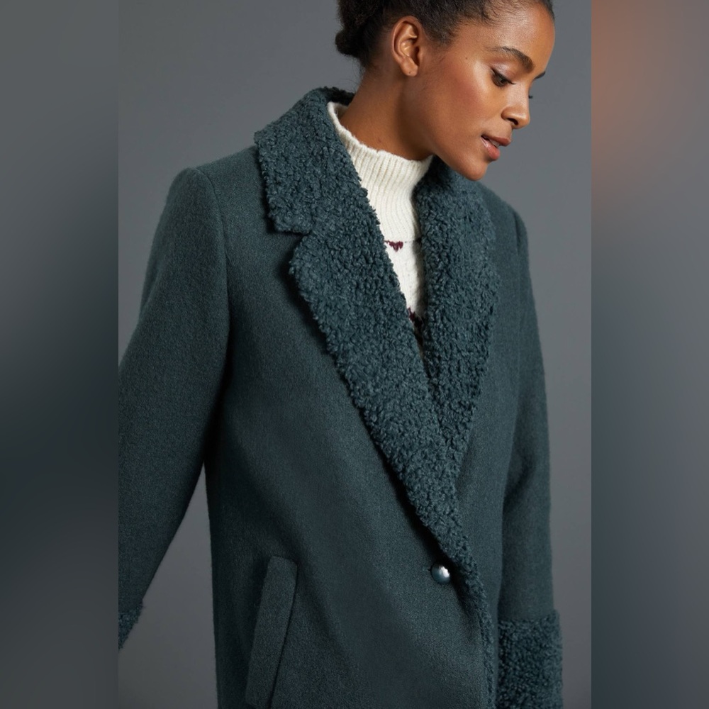 🆕 Hutch Deep Teal Faux Shearling Coat Size Small - NWT - Picture 2 of 8